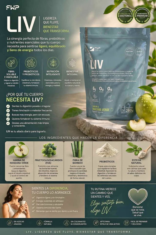 FWP Chile LIV – Fibra y Probióticos para Digestión Saludable, Sin Azúcar